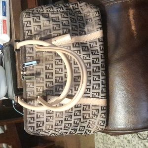 Fendi cloth double zipper  bag with FF logo with double handles